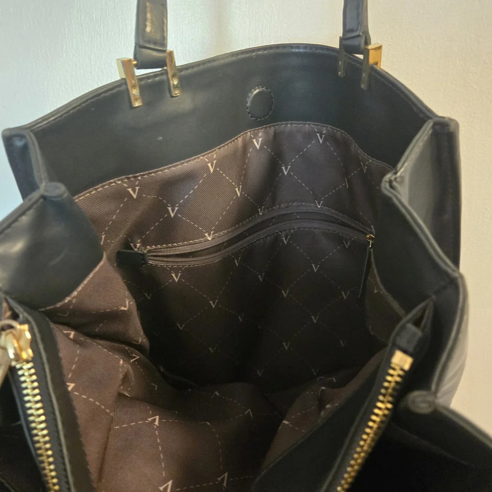 Black Leather Tote Bag with Gold Accent - Picture 6 of 13